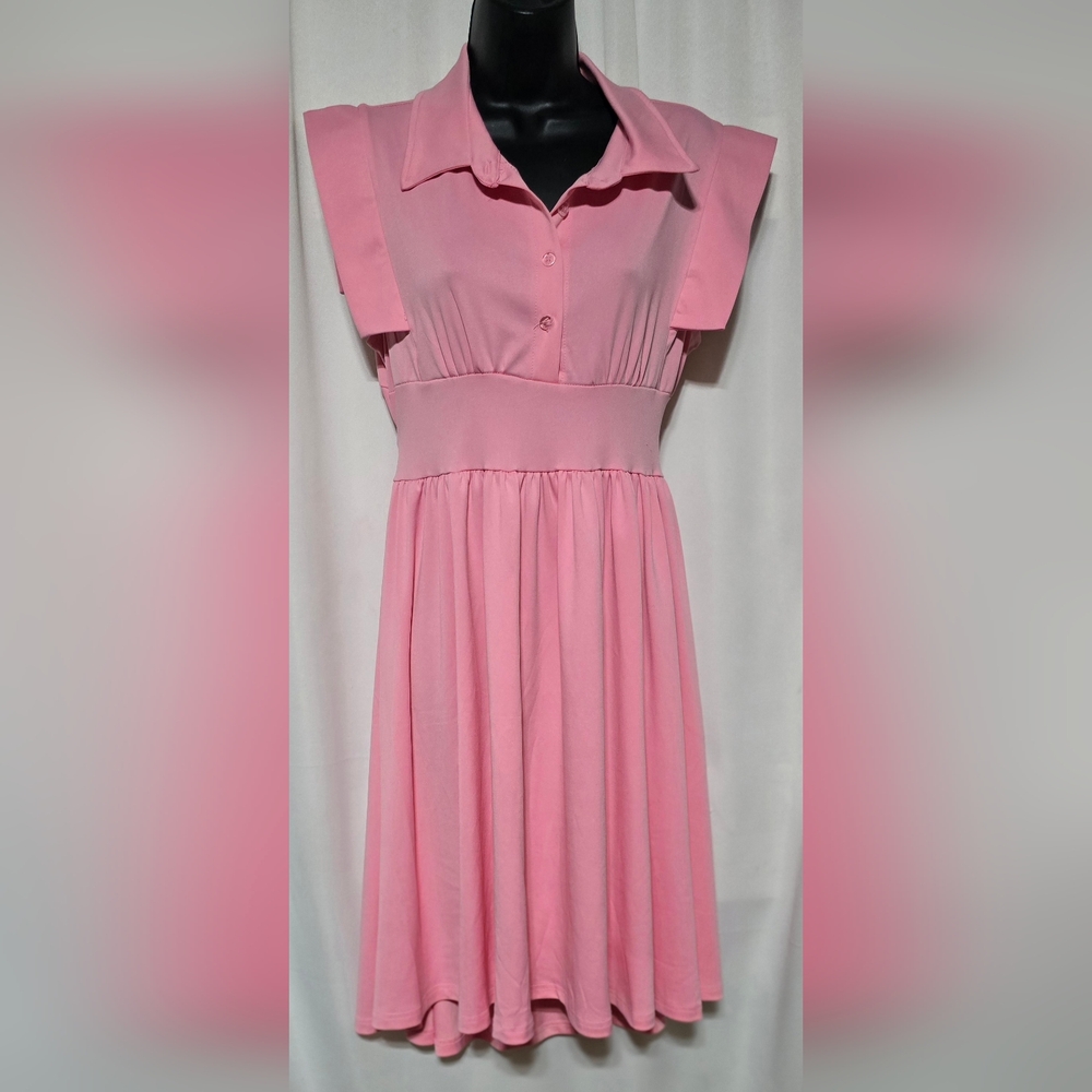 Womens Pink Short Sleeve Romantic Dress w/back Cutout Size Large